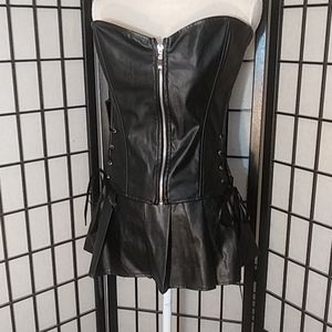 Sexy Faux Leather Bustier w/ Faux Leather Skirt